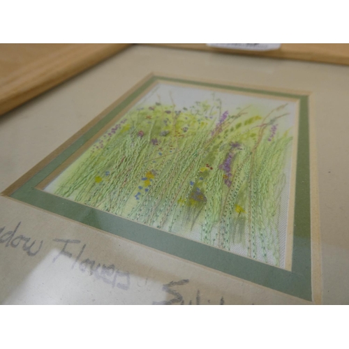 30 - A stunning pine framed handstitched floral picture by Sybil Moses '97.