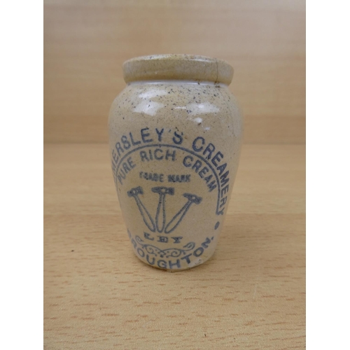 58 - An antique small stoneware pot 'Hammersley's Creamery, Broughton'.