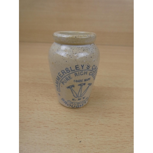 58 - An antique small stoneware pot 'Hammersley's Creamery, Broughton'.