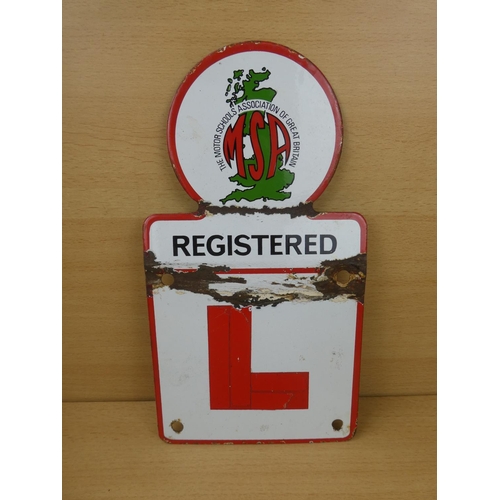 70 - A vintage enamel 'L' plate plaque by The Motor Schools Association of Great Britain.