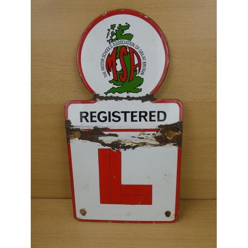 70 - A vintage enamel 'L' plate plaque by The Motor Schools Association of Great Britain.