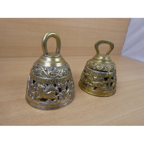 86 - A vintage brass Sanctuary bell and clanger and another in the style of an inkwell (missing liner).