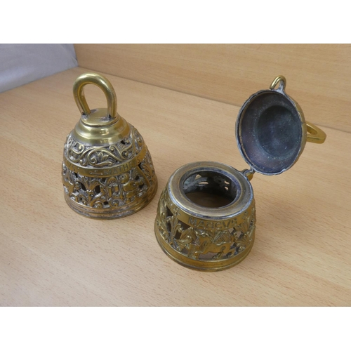 86 - A vintage brass Sanctuary bell and clanger and another in the style of an inkwell (missing liner).