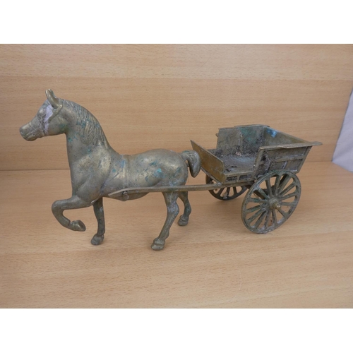 87 - A vintage brass horse and cart.