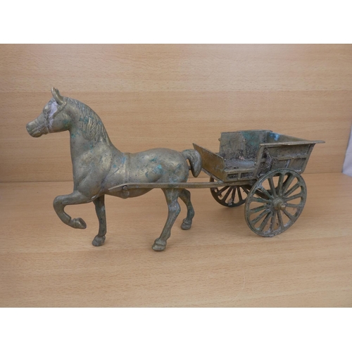 87 - A vintage brass horse and cart.