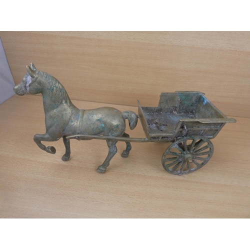 87 - A vintage brass horse and cart.