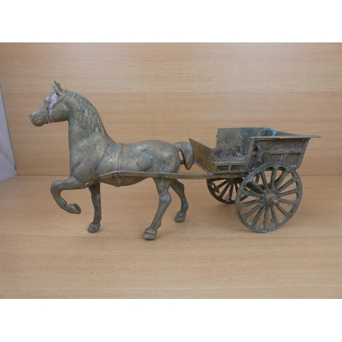 87 - A vintage brass horse and cart.