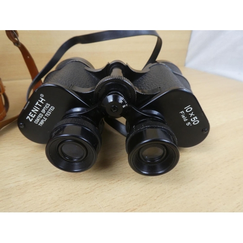 89 - A pair of vintage leather cased Zenith 10 x 50 binoculars.