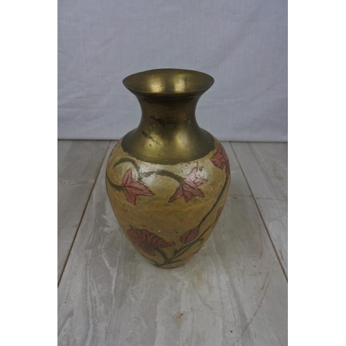 112 - A brass and painted vase, approx 24cm in height.