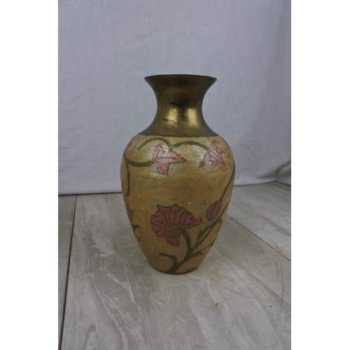 112 - A brass and painted vase, approx 24cm in height.