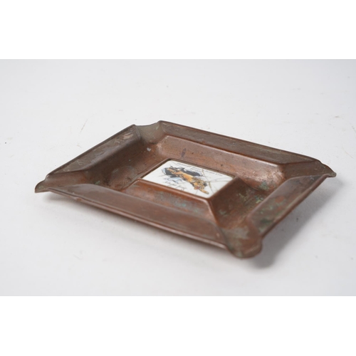 286 - An antique copper ashtray with enamel plaque, reading, 'Herbert Terry and Sons - Redditch - A Perfec... 