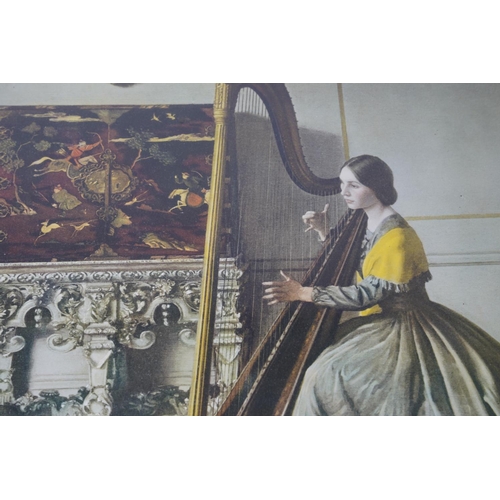 371 - An antique framed print 'Lady with a Harp'.