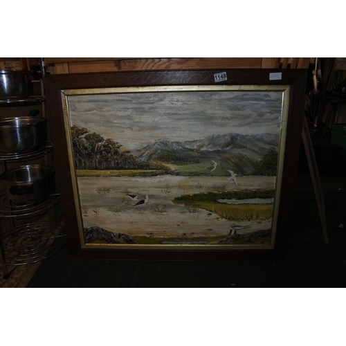 1148 - A large framed oil on board signed C Fisher, Approx 85x70cm.