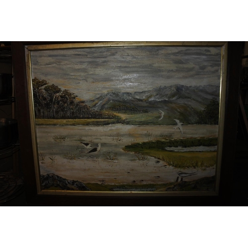 1148 - A large framed oil on board signed C Fisher, Approx 85x70cm.