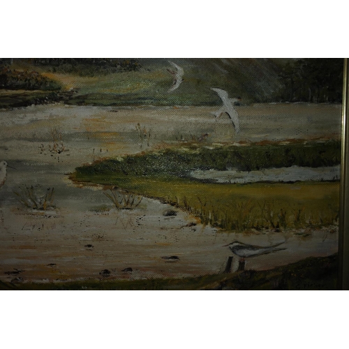 1148 - A large framed oil on board signed C Fisher, Approx 85x70cm.