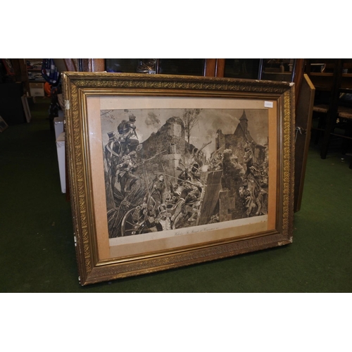 1155 - An antique framed print 'Waterloo - The Struggle at Hougoumont 1815, Approx 83x66cm.