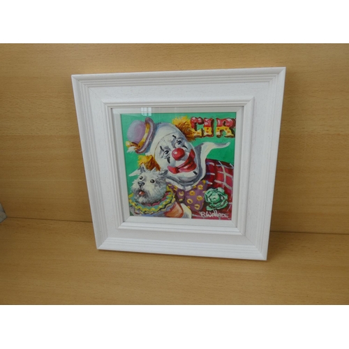 517 - A framed oil painting 'Circus Clown and Dog', by Irish Artist, Roy Wallace.