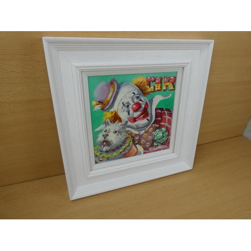 517 - A framed oil painting 'Circus Clown and Dog', by Irish Artist, Roy Wallace.