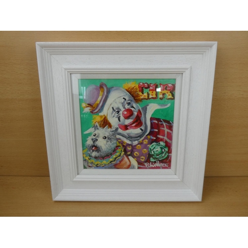 517 - A framed oil painting 'Circus Clown and Dog', by Irish Artist, Roy Wallace.