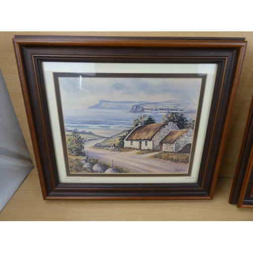 540 - A pair of framed R W Young prints 'Groomsport and Looking Towards Cushendun', measuring 37x32cm.