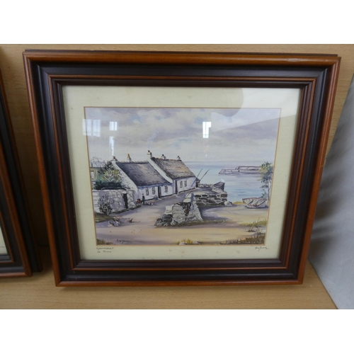 540 - A pair of framed R W Young prints 'Groomsport and Looking Towards Cushendun', measuring 37x32cm.