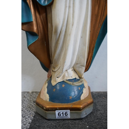 616 - A large vintage Religious statue of the Virgin Mary, measuring 65cm in height.