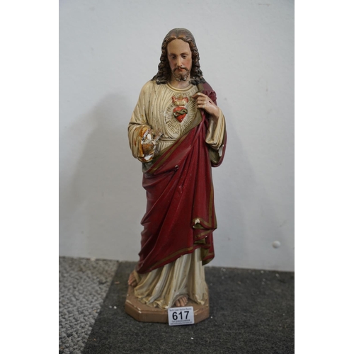 617 - A vintage Religious Statue of Jesus/ Sacred Heart, measuring 42cm in height.