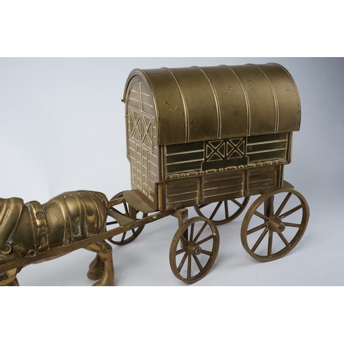 620 - A vintage brass horse and cart.