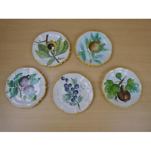 2 - A set of five hand painted fruit patterned plates.