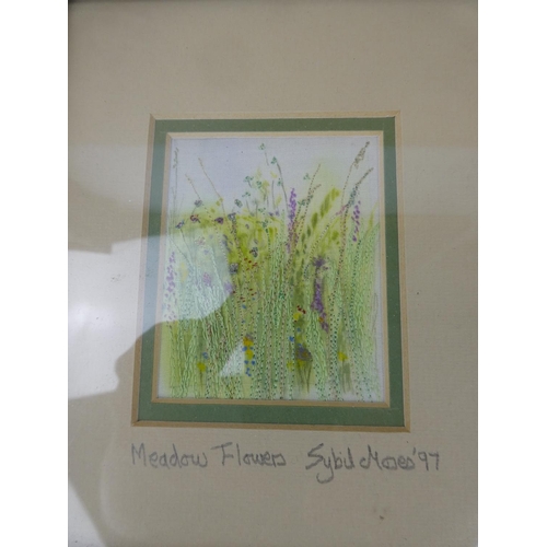 30 - A stunning pine framed handstitched floral picture by Sybil Moses '97.