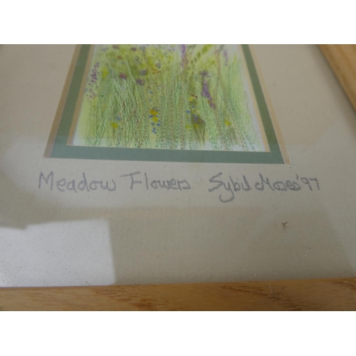 30 - A stunning pine framed handstitched floral picture by Sybil Moses '97.