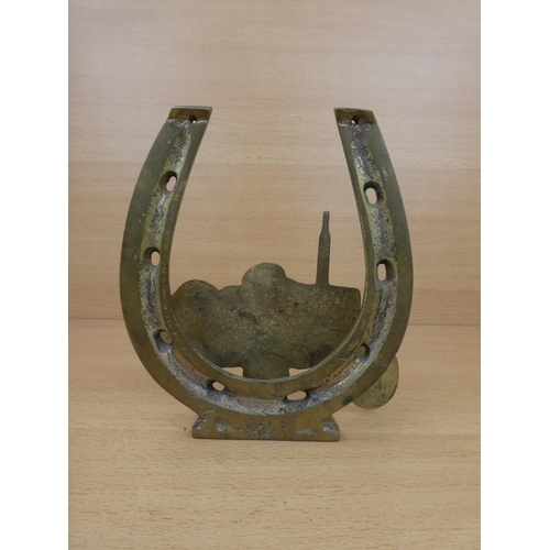 34 - A large brass horseshoe and tractor letter holder.