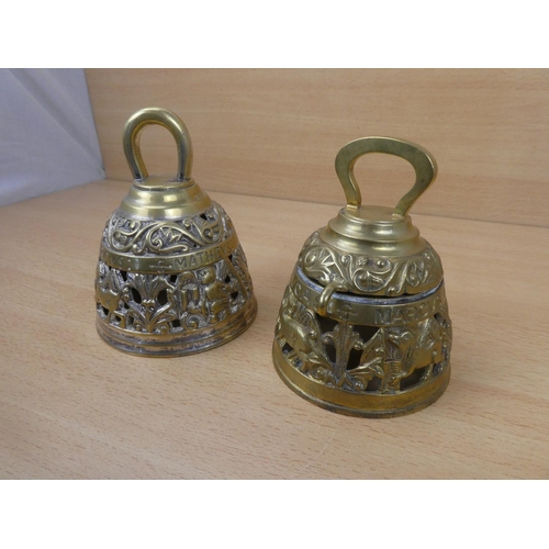 86 - A vintage brass Sanctuary bell and clanger and another in the style of an inkwell (missing liner).