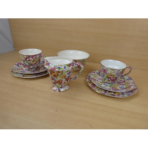 170 - A stunning part tea set of James Kent & Co 'De Berry' chintz pattern china.