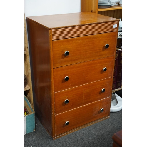 207 - A vintage chest of four drawers with lift up dressing table mirror, measuring 60x95x43cm.