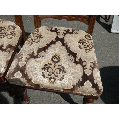 323 - A stunning set of four antique oak upholstered chairs on casters.