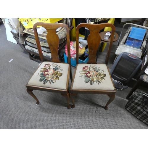 425 - A pair of vintage chairs with tapestry seats.