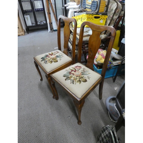 425 - A pair of vintage chairs with tapestry seats.