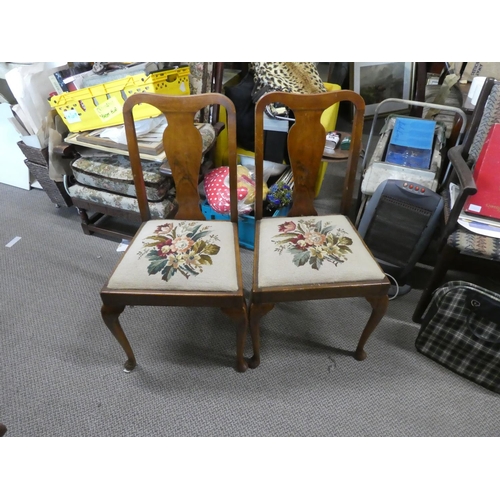 425 - A pair of vintage chairs with tapestry seats.