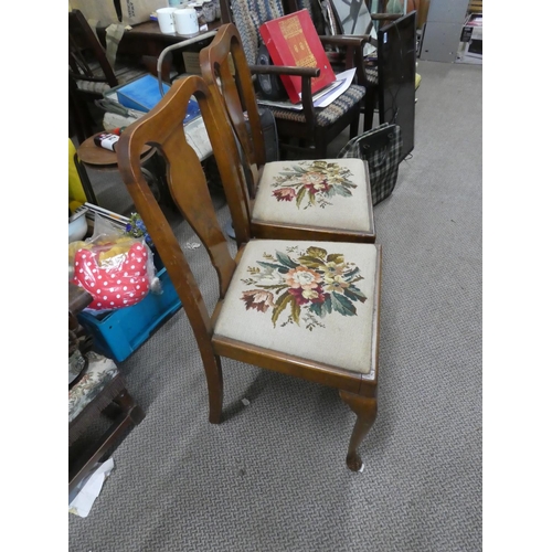 425 - A pair of vintage chairs with tapestry seats.