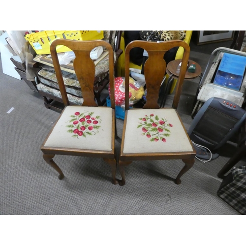 427 - A pair of vintage chairs with tapestry seats.