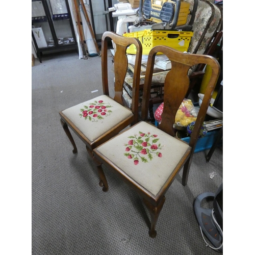 427 - A pair of vintage chairs with tapestry seats.