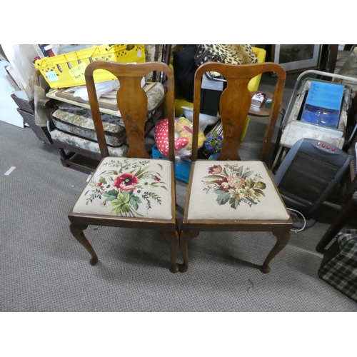 434 - A pair of vintage mahogany chairs with tapestry seats.