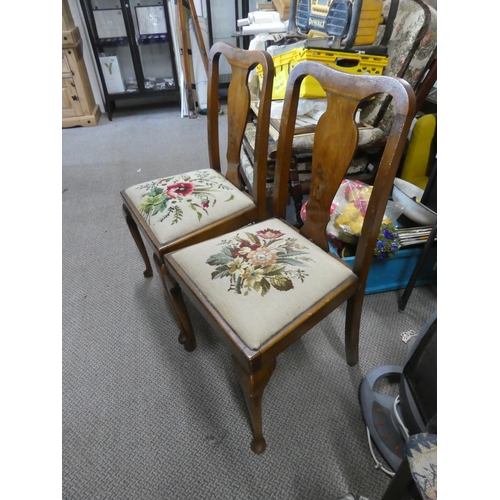 434 - A pair of vintage mahogany chairs with tapestry seats.