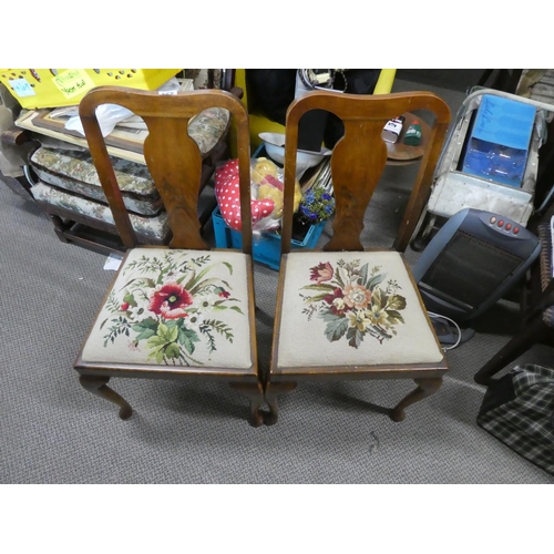 434 - A pair of vintage mahogany chairs with tapestry seats.