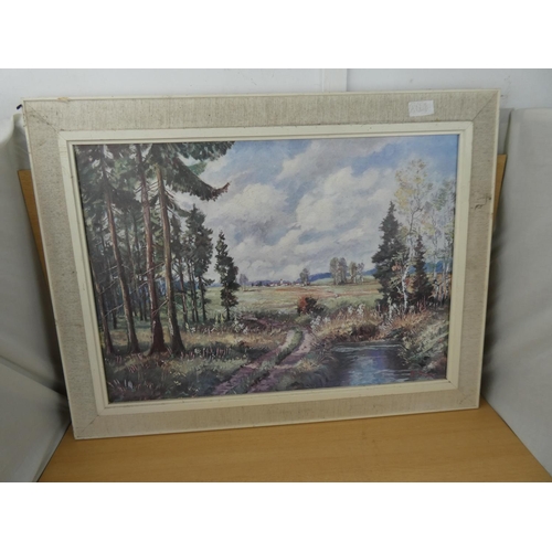 447 - A large vintage framed oil painting on board 'Forest Walk' signed.