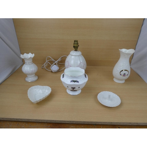 450 - A Belleek pottery table lamp base, a Royal Tara Irish porcelain bowl and lots more.