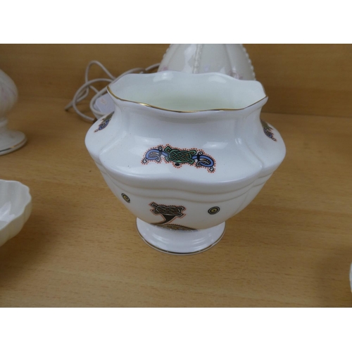 450 - A Belleek pottery table lamp base, a Royal Tara Irish porcelain bowl and lots more.