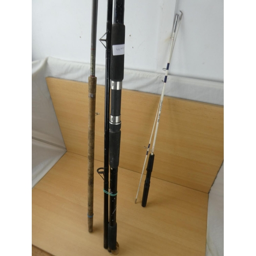 A Shakespeare Mustang Uptide fishing rod, an Edgar Sealey Spin Rod 'Conolon  Live Fiber' and a Shakes