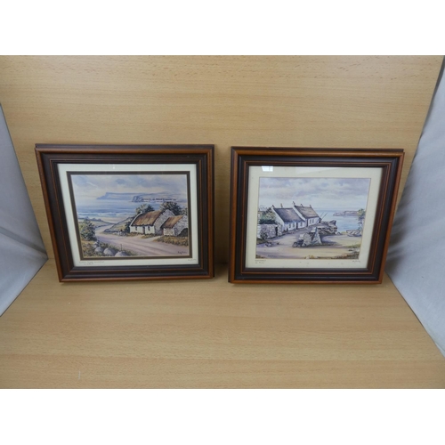 540 - A pair of framed R W Young prints 'Groomsport and Looking Towards Cushendun', measuring 37x32cm.